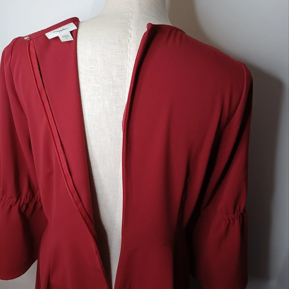 J.Jill Christian Siriano Fit and Flare Bell Sleeve Dress Ruby Red Womens 10 / M